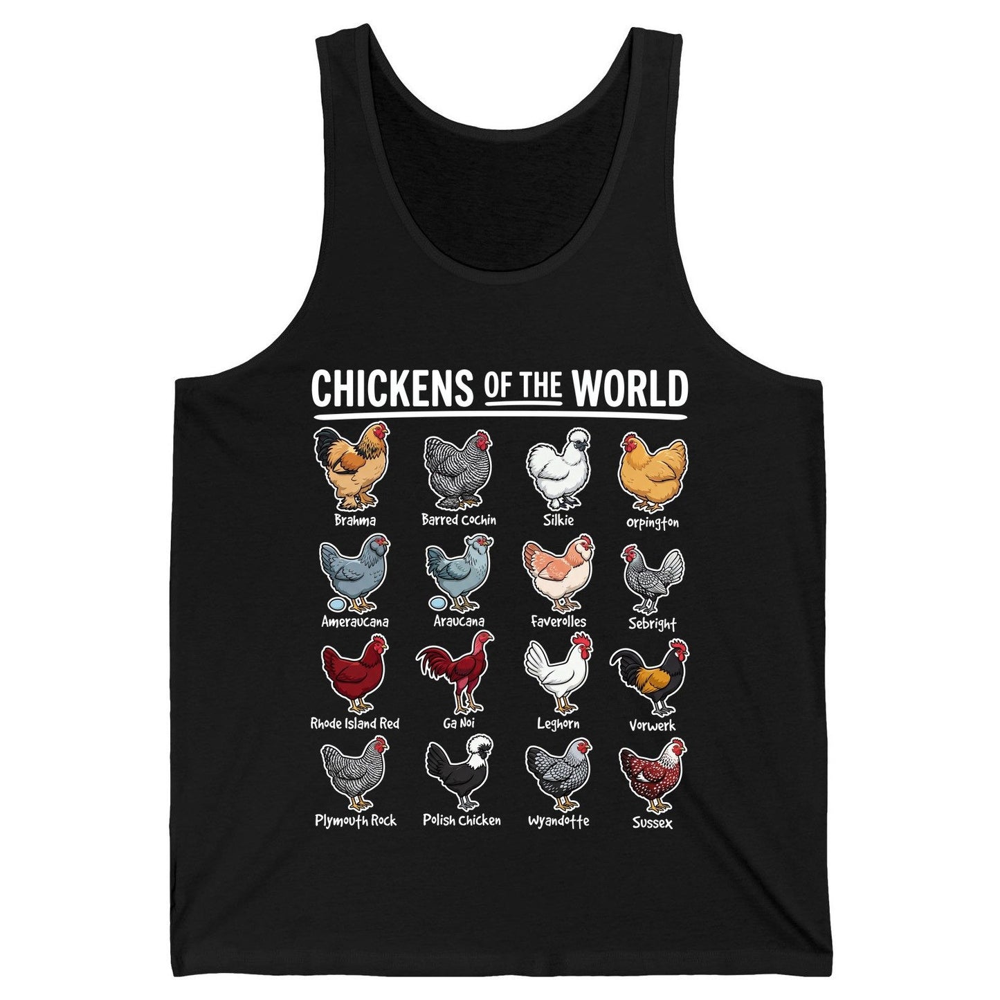Chickens of the World chicken breeds Tank Top Black product mockup