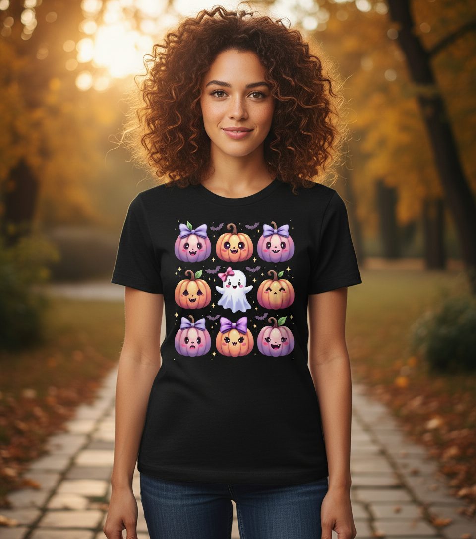 Kawaii Halloween Pumpkins kawaii Halloween T-Shirt Black lifestyle mockup