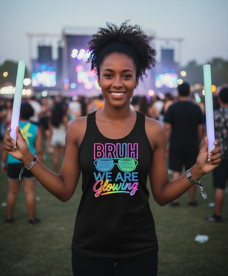 BRUH WE ARE Glowing Neon Party Tank Top Black lifestyle mockup