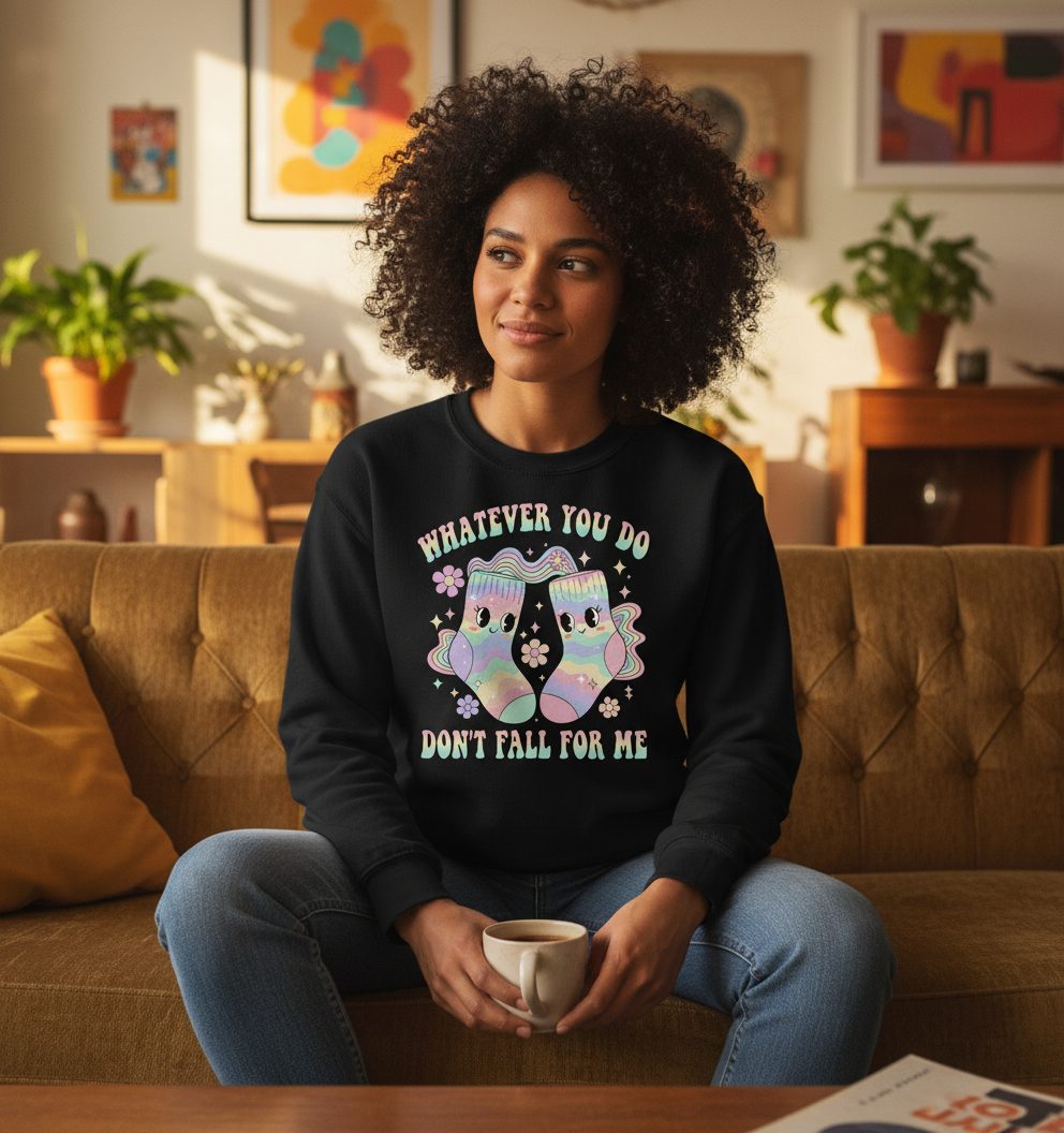 Whatever You Do Don't Fall for Me funny socks Sweatshirt Black lifestyle mockup