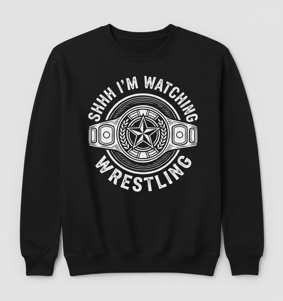 Shhh I'm Watching Wrestling Championship Belt Sweatshirt - Black