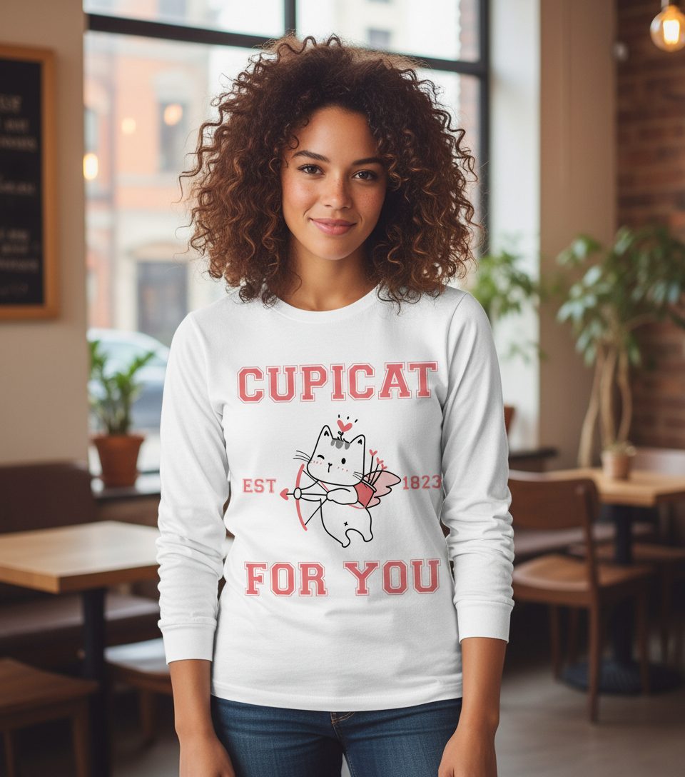 Cupicat Est 1823 for You cupid cat Long Sleeve Tee White lifestyle mockup