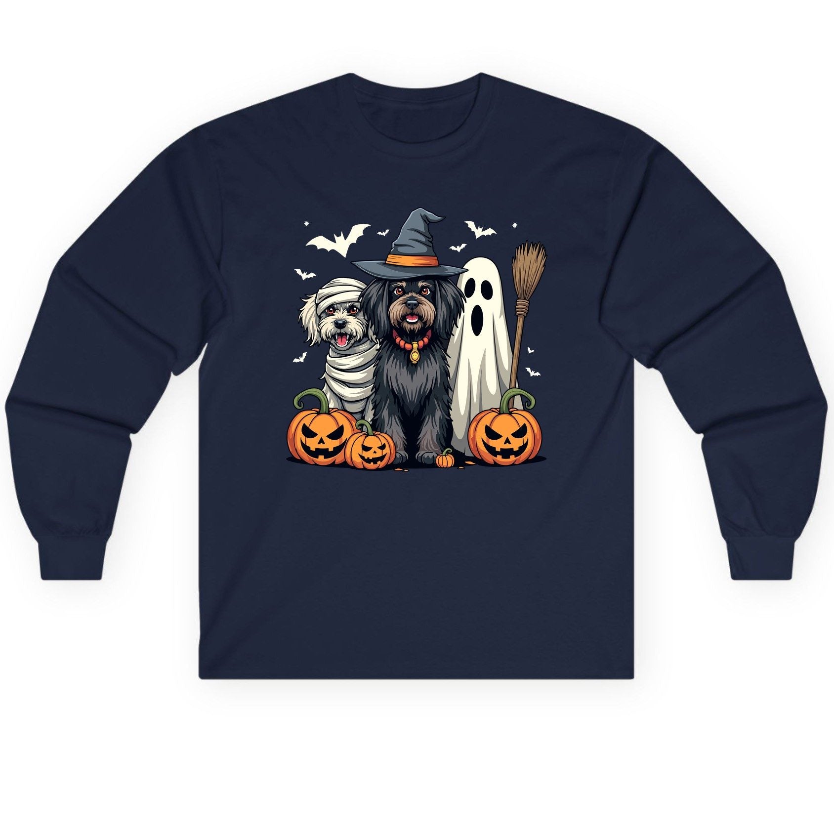 Halloween Dogs in Costumes Halloween dogs Long Sleeve Tee Navy product mockup