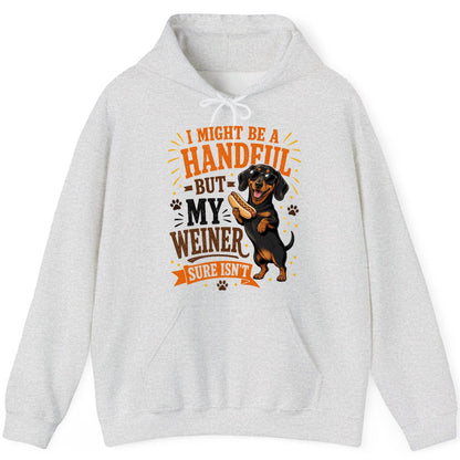 I Might Be a Handful but My Weiner Sure Isn't dachshund Hoodie Ash product mockup