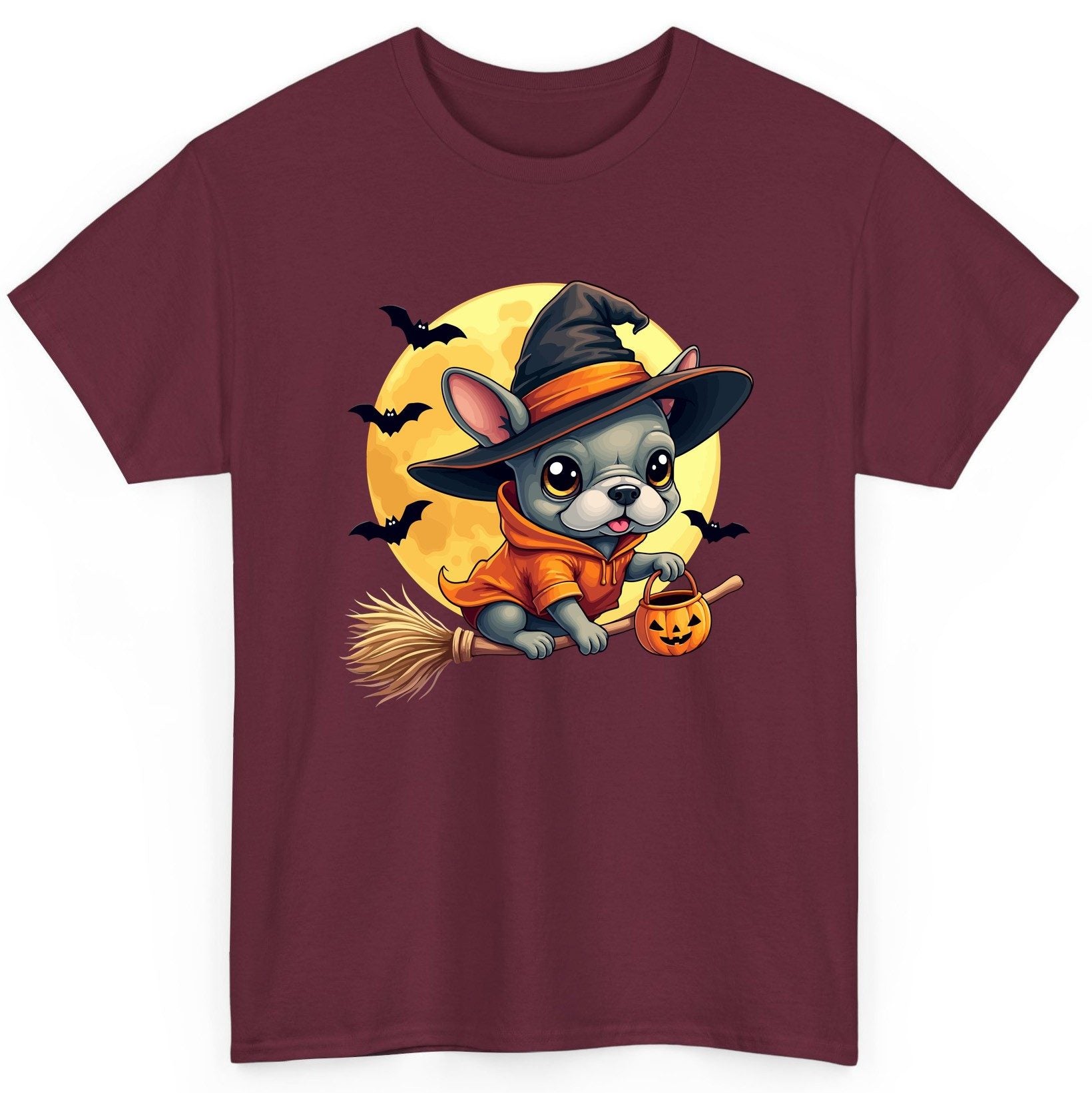Cute Witch French Bulldog french bulldog T-Shirt Maroon product mockup