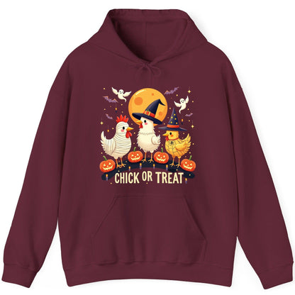 Chick or Treat Halloween chickens Hoodie Maroon product mockup