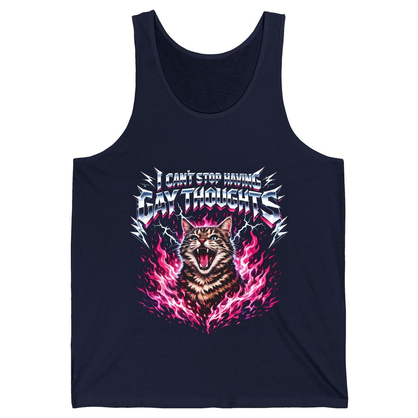 I Can't Stop Having Gay Thoughts cat Tank Top Navy product mockup