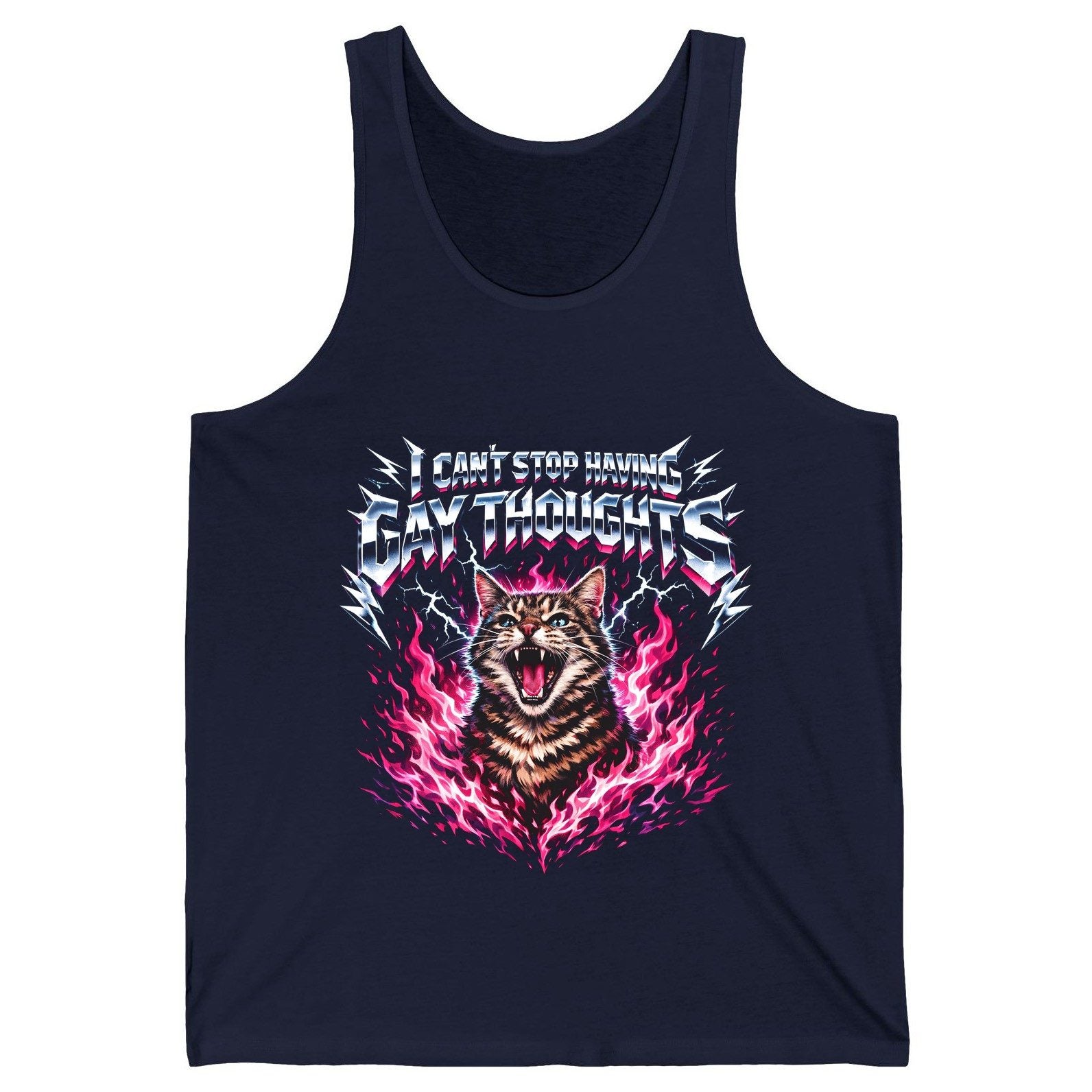 I Can't Stop Having Gay Thoughts cat Tank Top Navy product mockup
