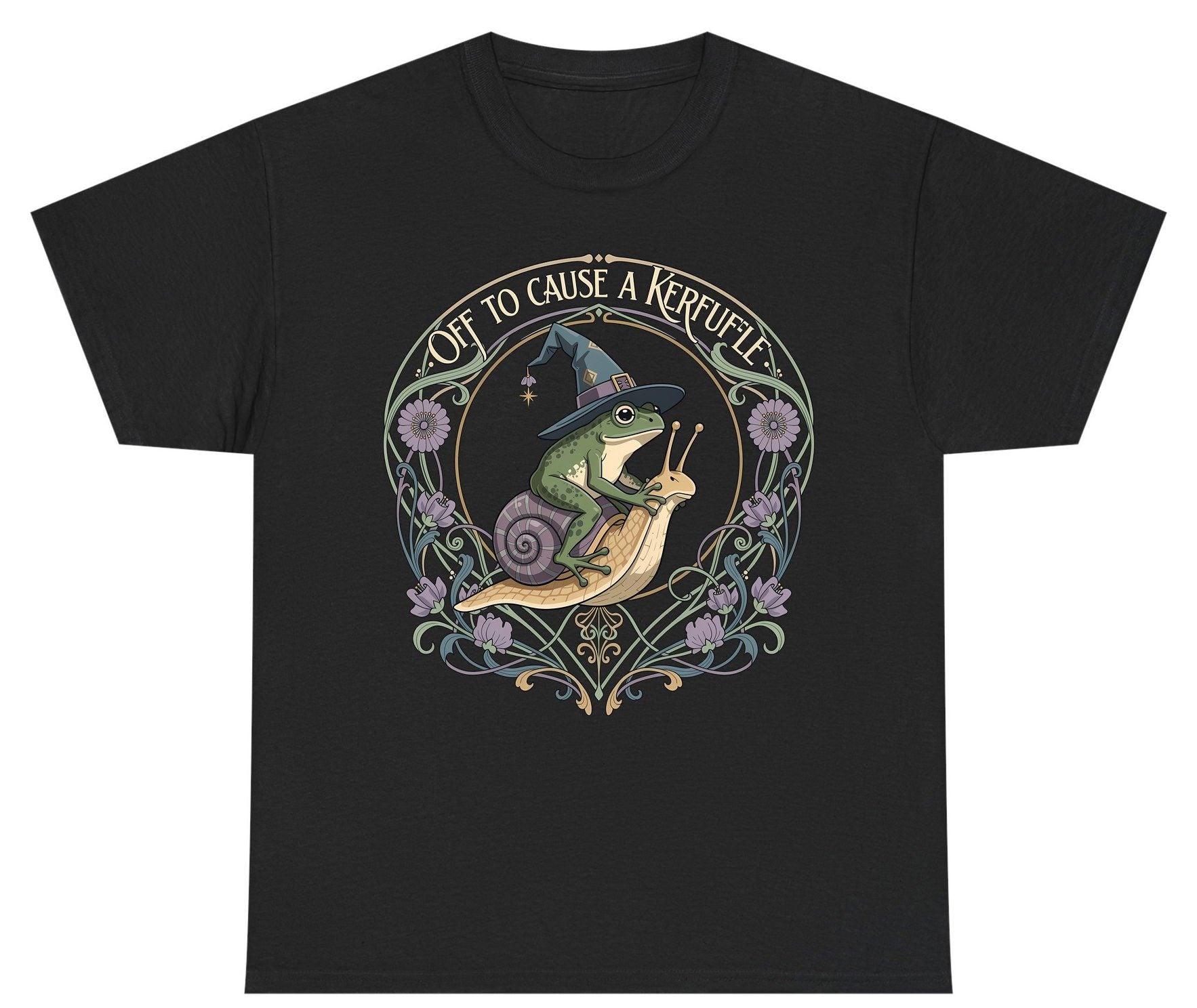 Off to Cause a Kerfuffle frog riding a snail Youth T-Shirt Black product mockup