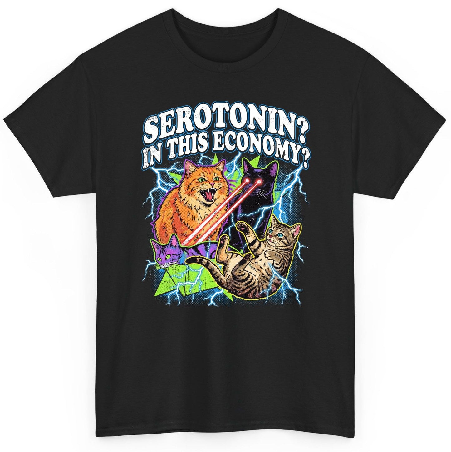 Serotonin in This Economy? cats T-Shirt Black product mockup