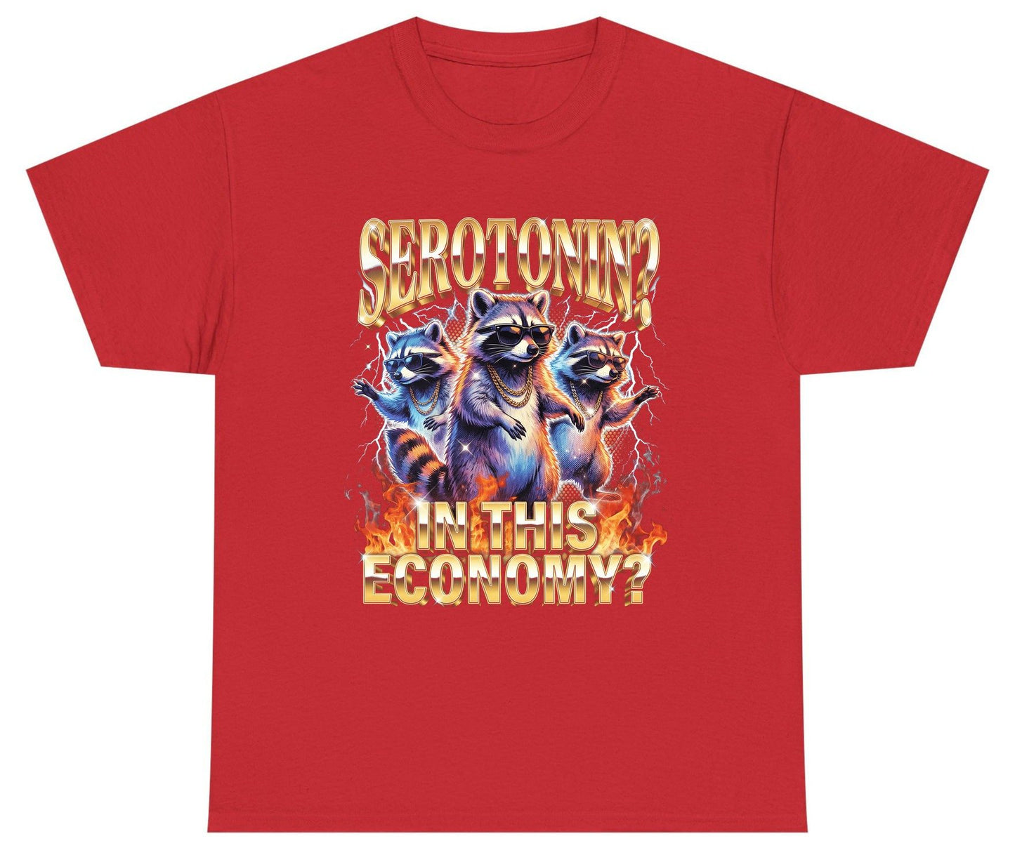 Serotonin in This Economy? raccoon Youth T-Shirt Red product mockup