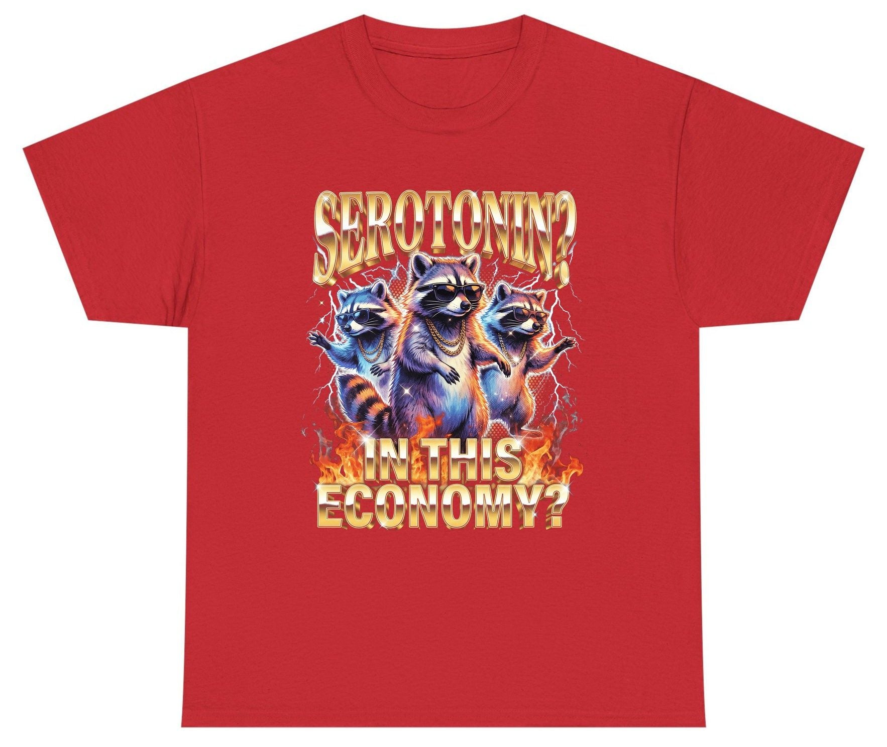 Serotonin in This Economy? raccoon Youth T-Shirt Red product mockup
