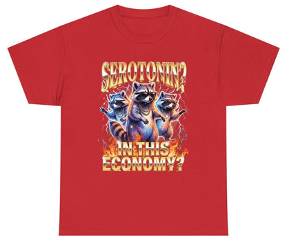 Serotonin in This Economy? raccoon Youth T-Shirt Red product mockup
