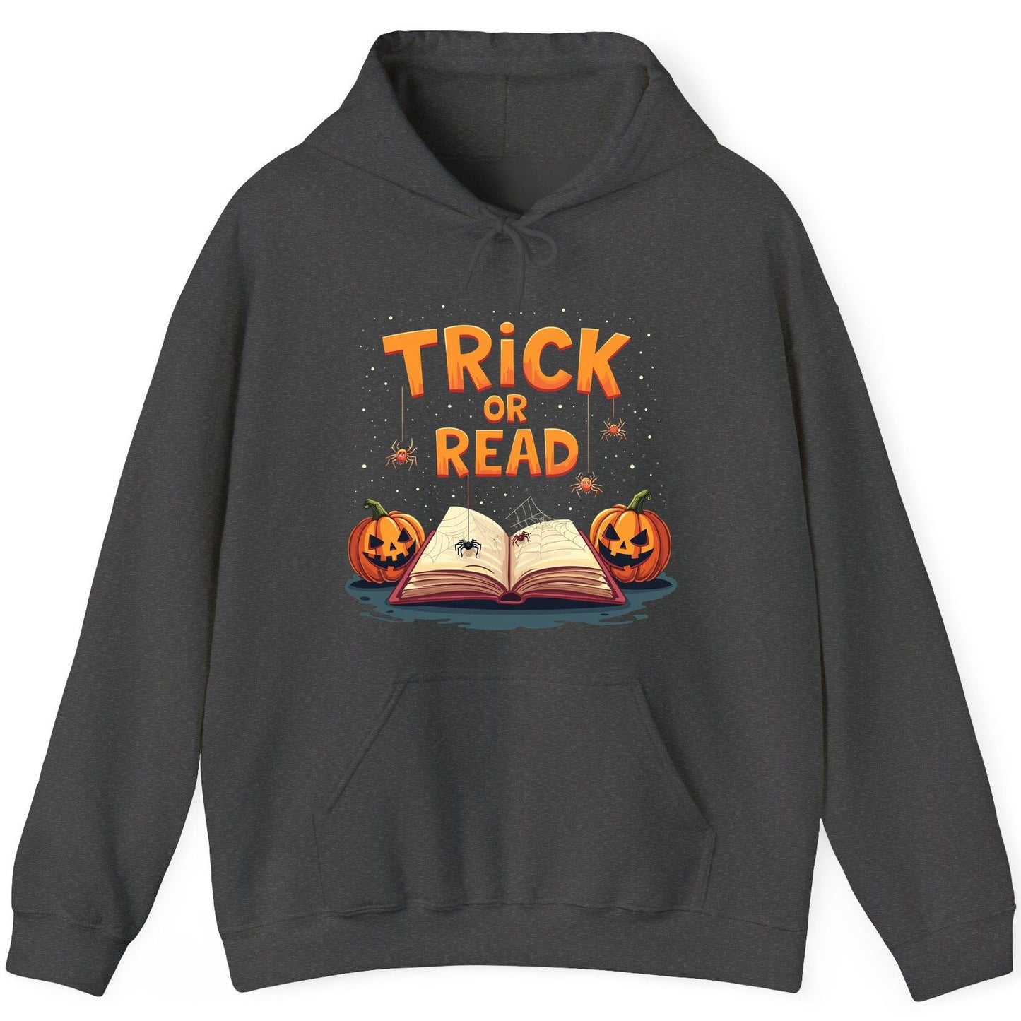 Trick or Read Halloween Hoodie Dark Heather product mockup