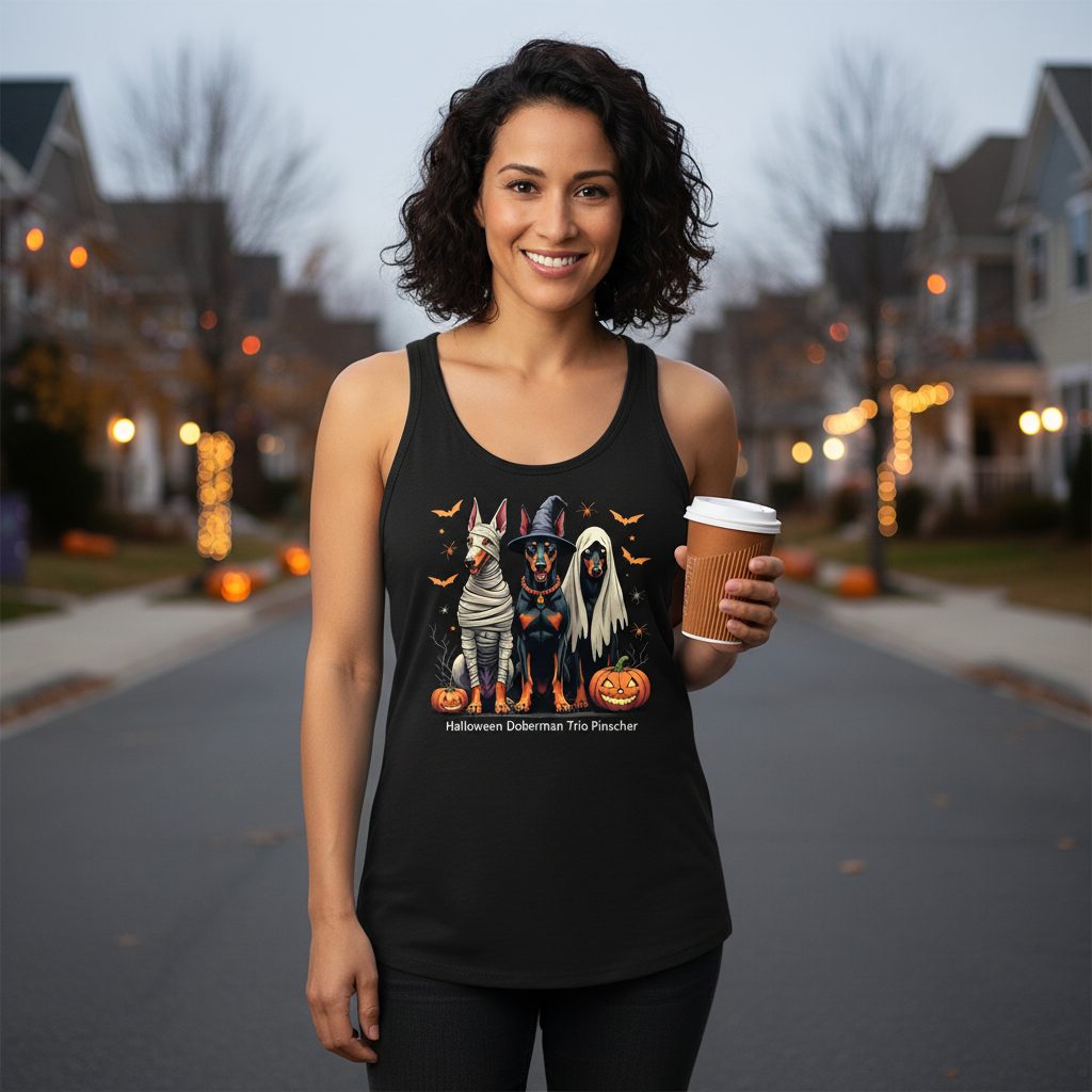 Halloween Doberman Trio doberman pinscher Tank Top Black lifestyle mockup