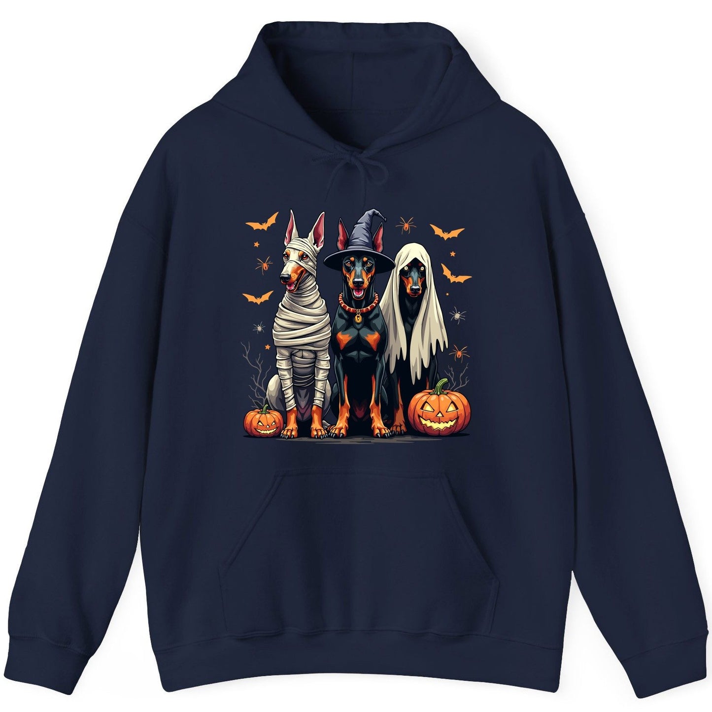 Halloween Doberman Trio doberman pinscher Hoodie Navy product mockup
