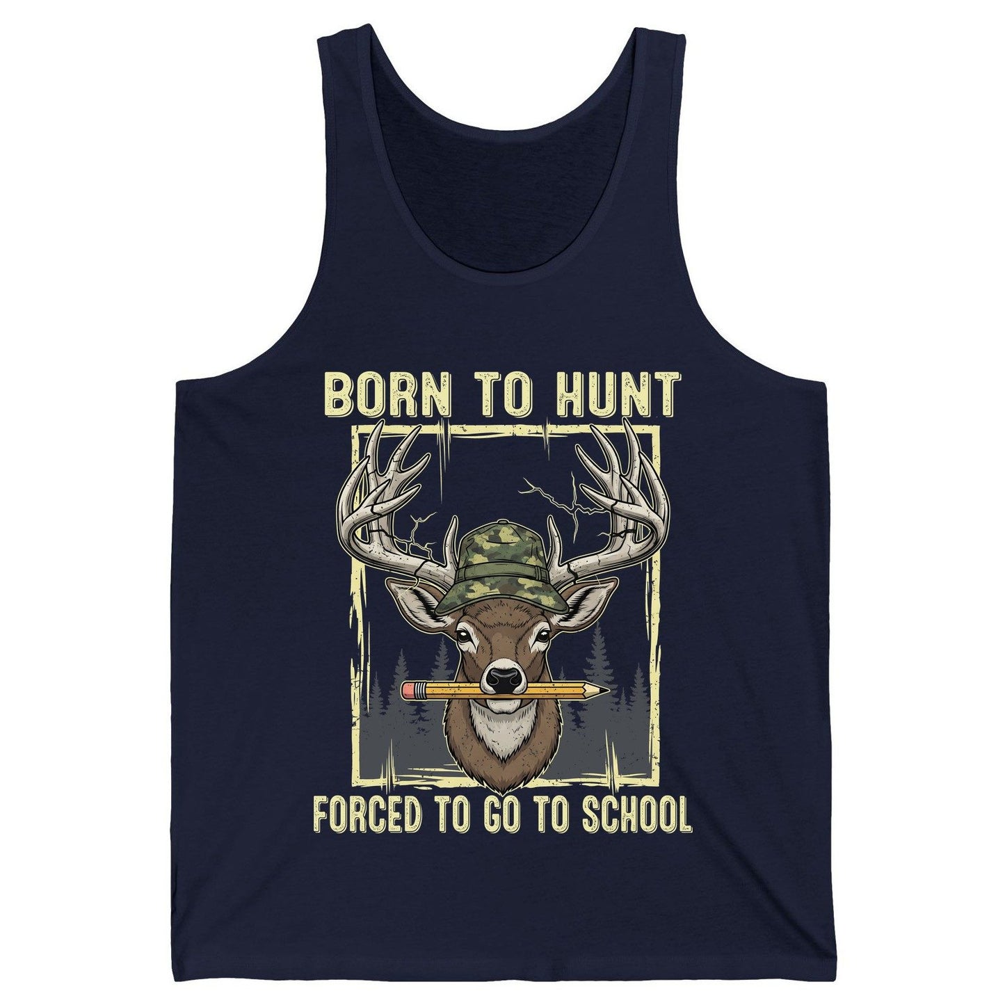 Born to Hunt Forced to Go to School hunting Tank Top Navy product mockup