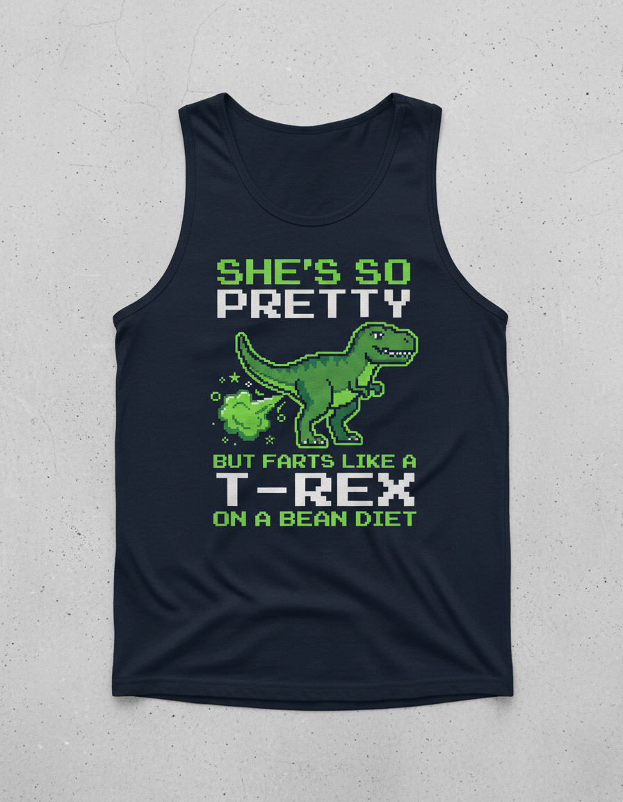 Funny T-Rex Farting Pixel Art Quote Tank Top - Navy