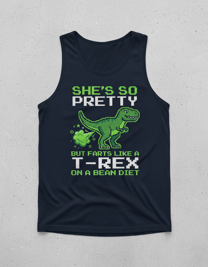 Funny T-Rex Farting Pixel Art Quote Tank Top - Navy
