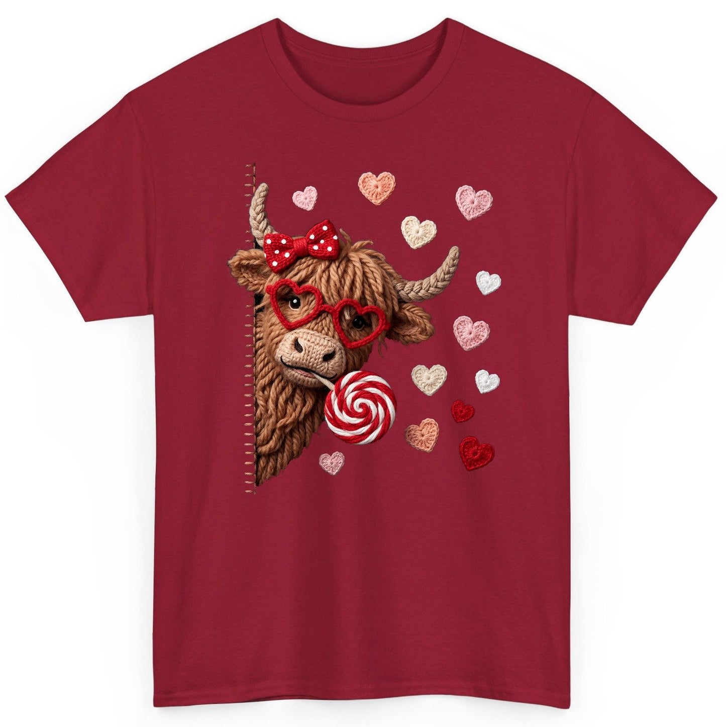 Crochet Valentine's Highland Cow highland cow T-Shirt Cardinal Red product mockup