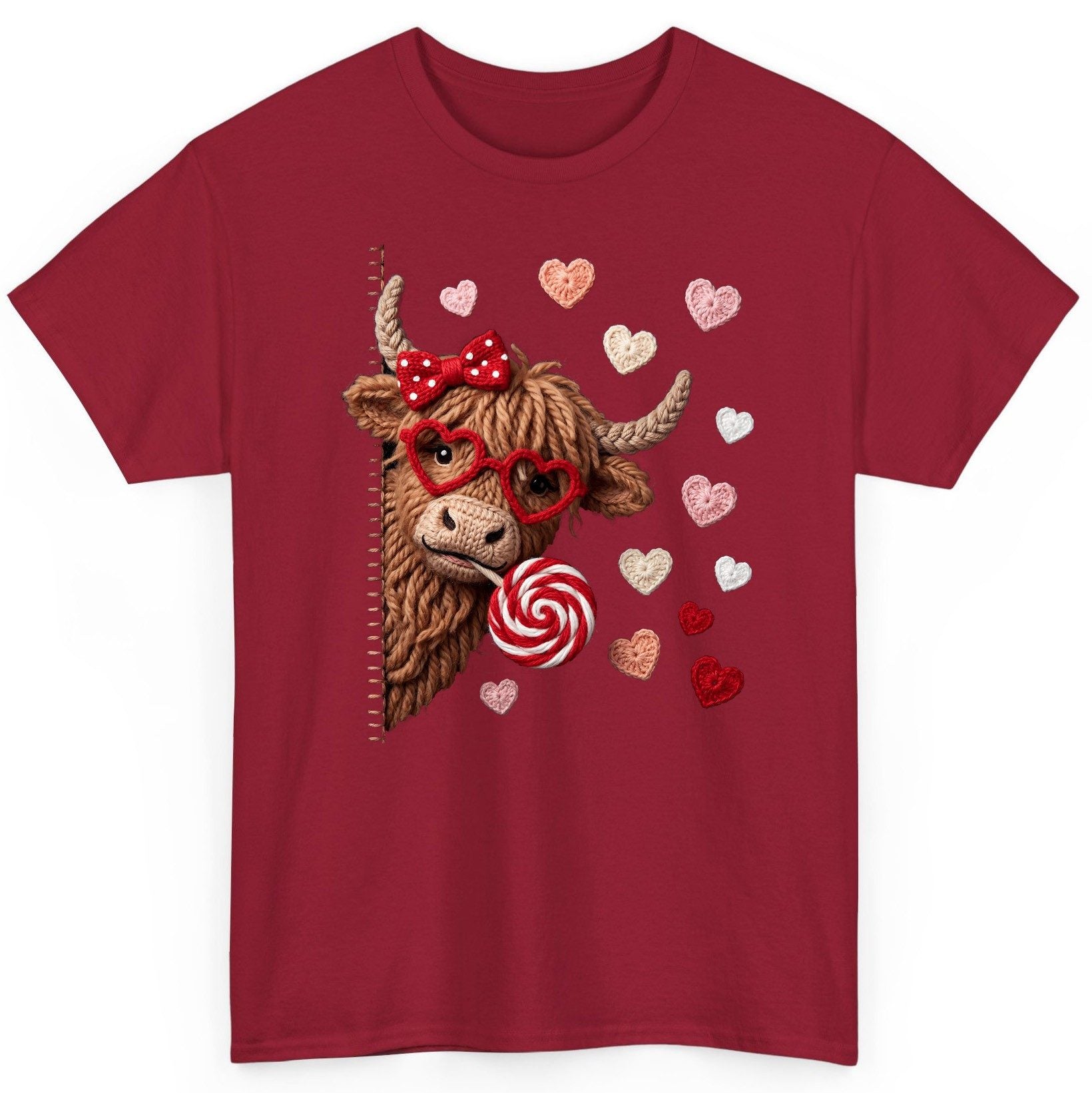 Crochet Valentine's Highland Cow highland cow T-Shirt Cardinal Red product mockup