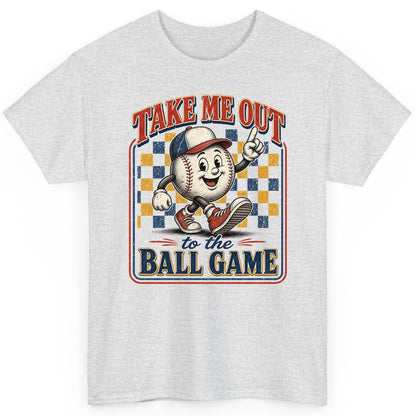 Take Me Out to the Ball Game Retro Baseball T-Shirt - product mockup - Ash