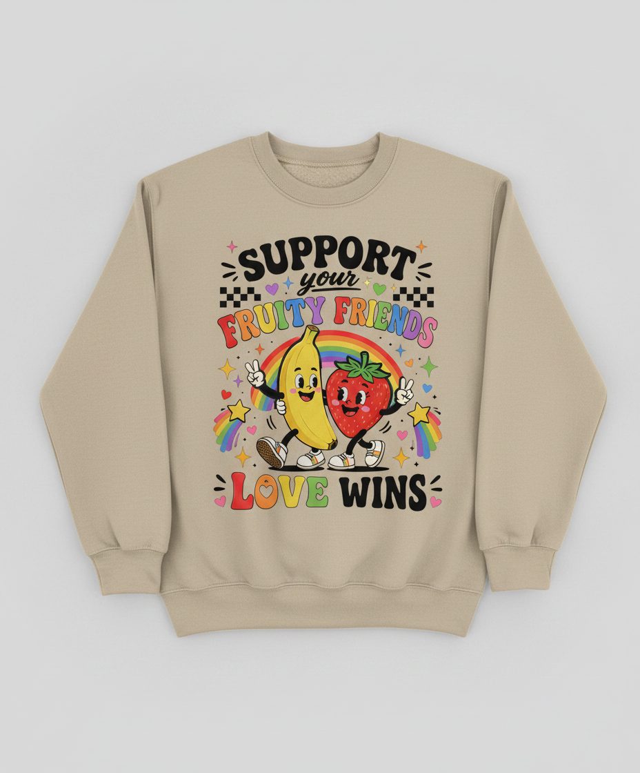 Support Your Fruity Friends Love Wins Retro Lgbtq Pride Sweatshirt - product mockup - Sand