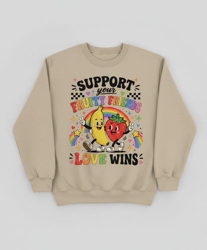 Support Your Fruity Friends Love Wins Retro Lgbtq Pride Sweatshirt - product mockup - Sand