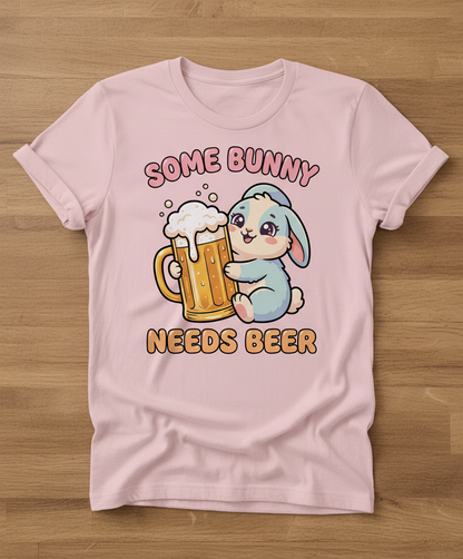 Some Bunny Needs Beer Funny Rabbit T-Shirt - Light Pink