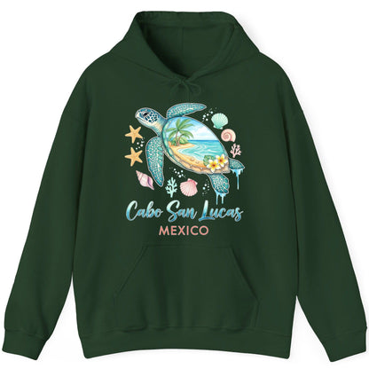 Cabo San Lucas Mexico sea turtle Hoodie Forest Green product mockup