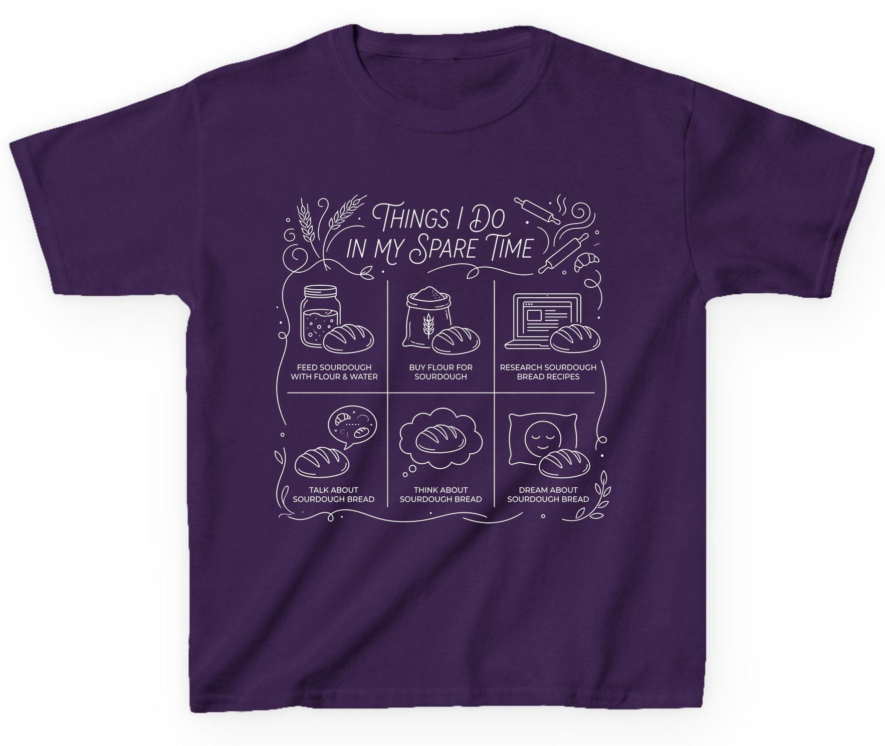 Things I Do in My Spare Time sourdough baking Youth T-Shirt Purple product mockup