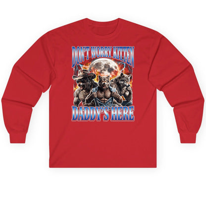 Don't Worry Kitten Daddy's Here werewolf Long Sleeve Tee Red product mockup