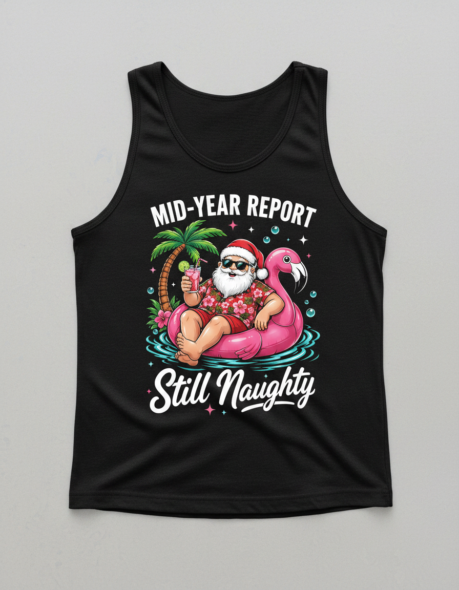 Funny Santa Mid-Year Report Still Naughty Christmas in July Tank Top - Black