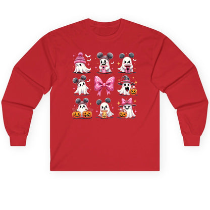 Cute Pink Halloween Ghosts Halloween ghosts Long Sleeve Tee Red product mockup