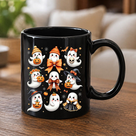 Cute Kawaii Ghosts Collection cute Halloween ghosts Black Mug Black product mockup
