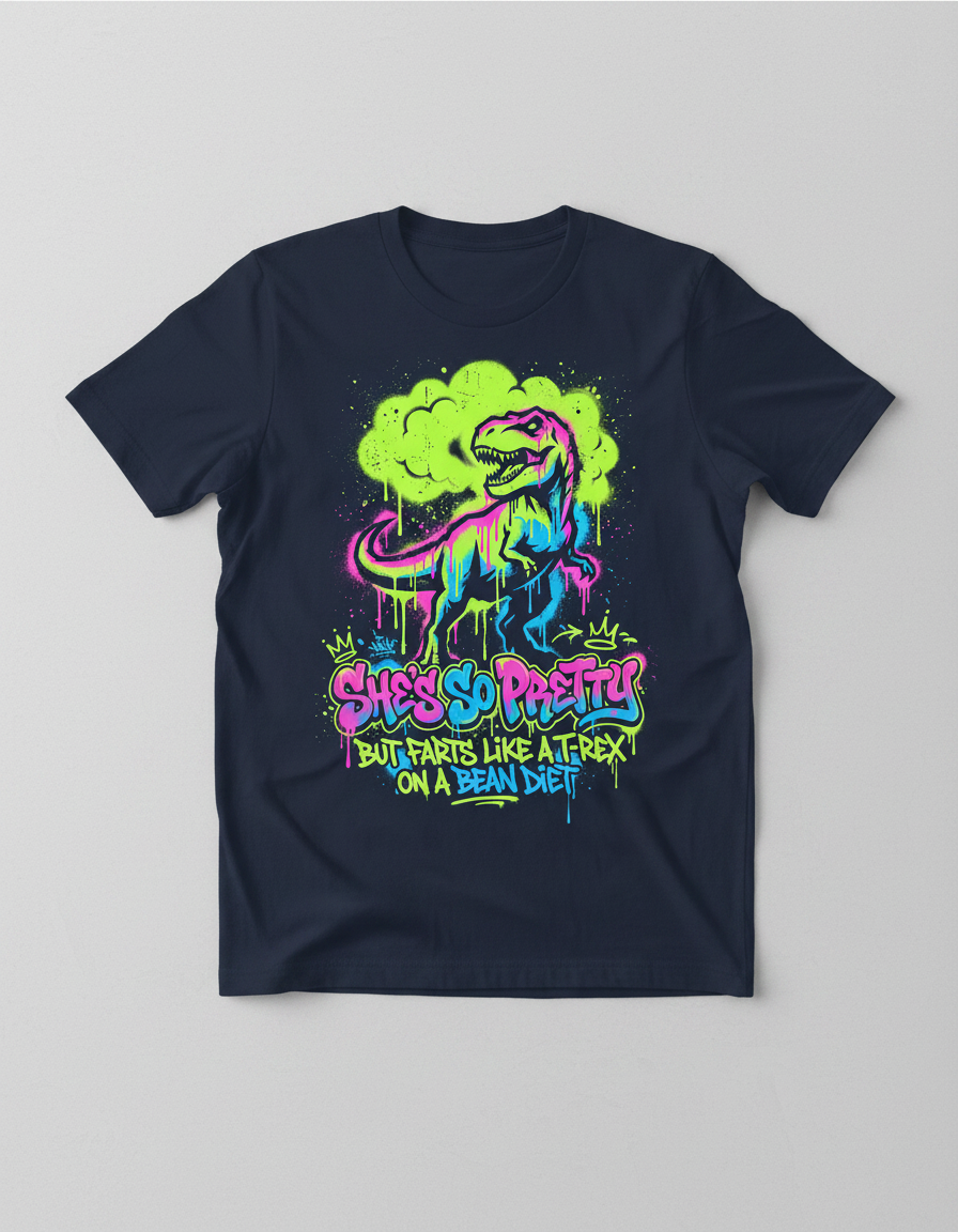 She's So Pretty But Farts Like A T-Rex Graffiti Art T-Shirt - Navy