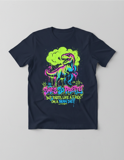 She's So Pretty But Farts Like A T-Rex Graffiti Art T-Shirt - Navy