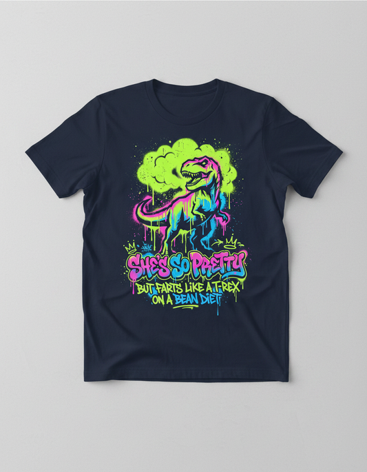 She's So Pretty But Farts Like A T-Rex Graffiti Art T-Shirt - Navy