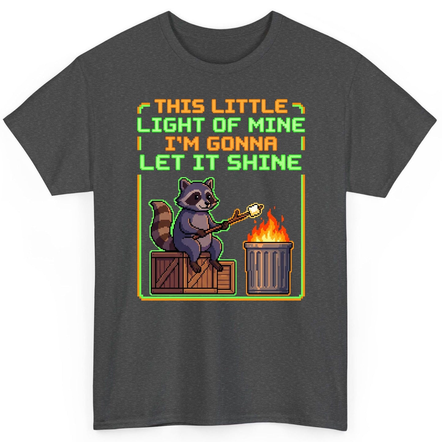 THIS LITTLE LIGHT OF MINE I'M GONNA LET IT SHINE Raccoon T-Shirt Dark Heather product mockup