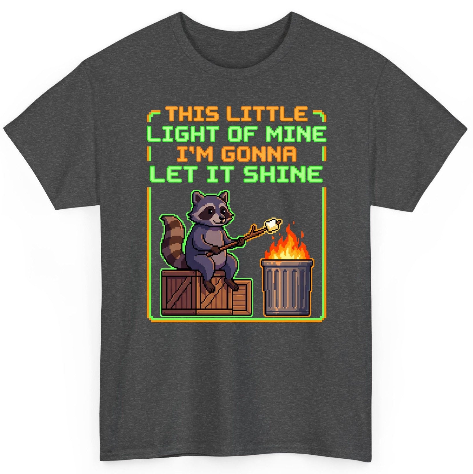THIS LITTLE LIGHT OF MINE I'M GONNA LET IT SHINE Raccoon T-Shirt Dark Heather product mockup