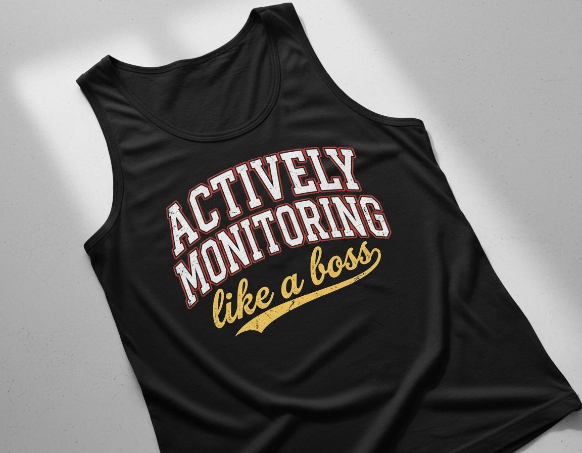 Actively Monitoring Like a Boss Funny Quote Tank Top - Black