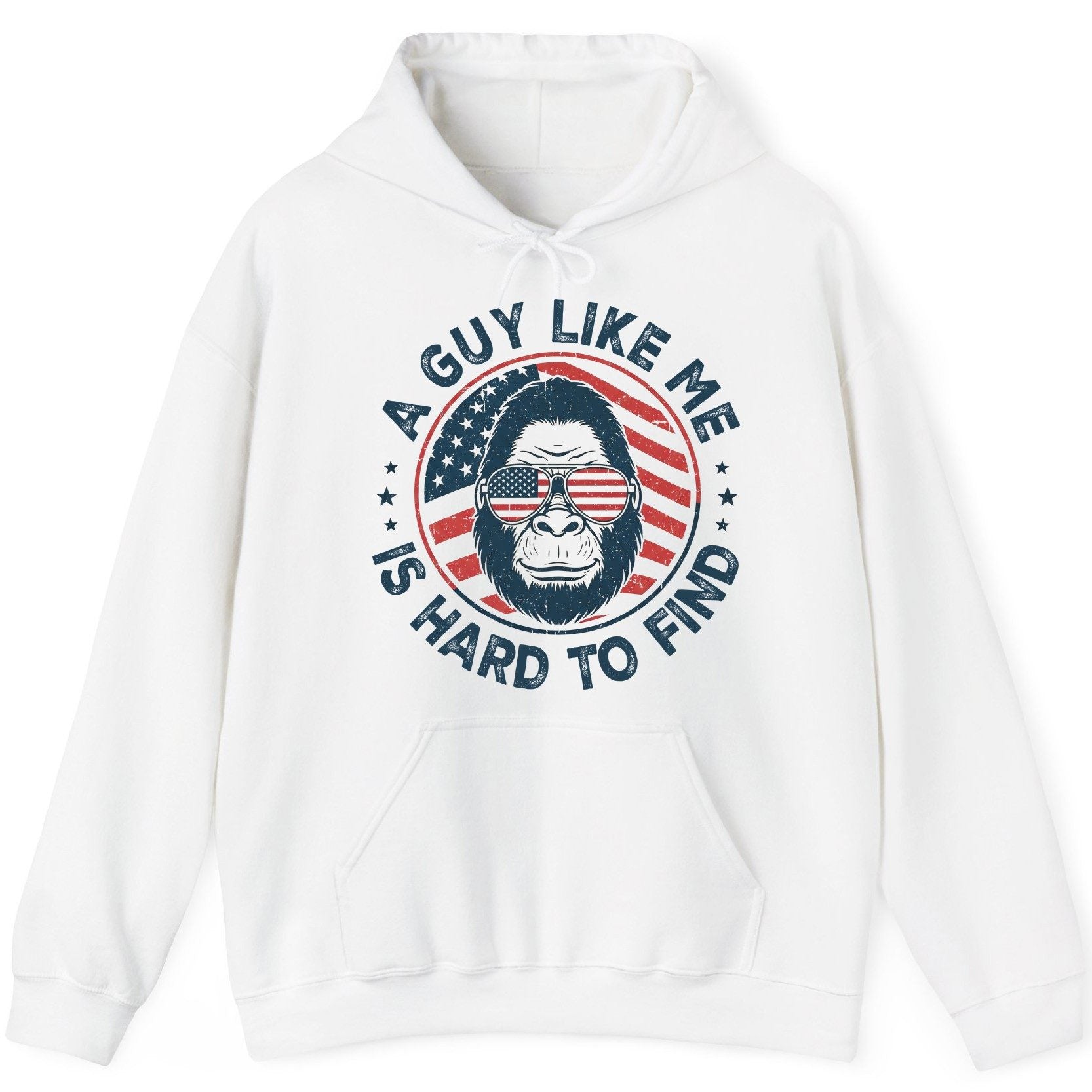 A Guy Like Me Is Hard to Find patriotic bigfoot Hoodie White product mockup