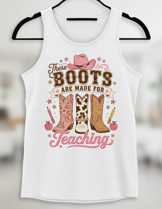 These Boots Are Made for Teaching Teacher Tank Top - product mockup - White