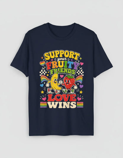 Support Your Fruity Friends Love Wins Retro Lgbtq+ Pride T-Shirt - product mockup - Navy