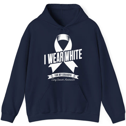 I Wear White for My Grandpa lung cancer awareness Hoodie Navy product mockup