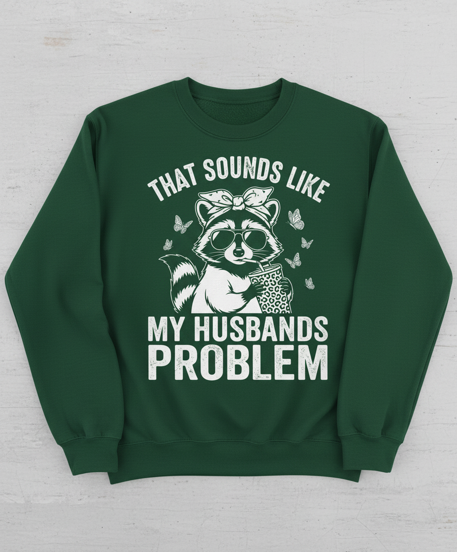 That Sounds Like My Husbands Problem Sassy Raccoon Sweatshirt - Forest Green
