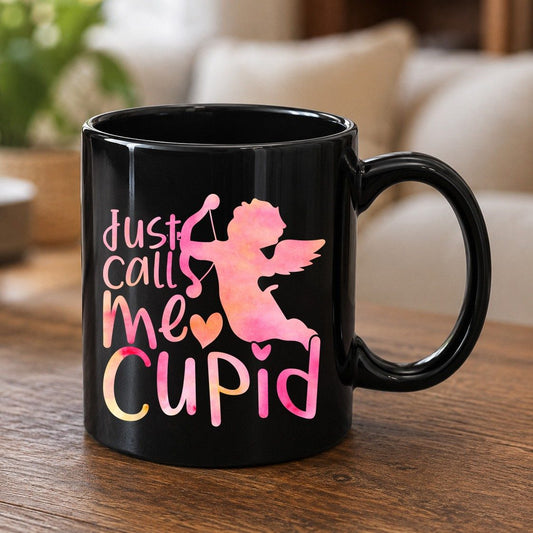 Just Call Me Cupid cupid Black Mug Black product mockup