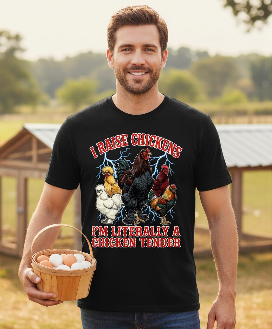 I Raise Chickens I'm Literally a Chicken Tender chickens T-Shirt Black lifestyle mockup