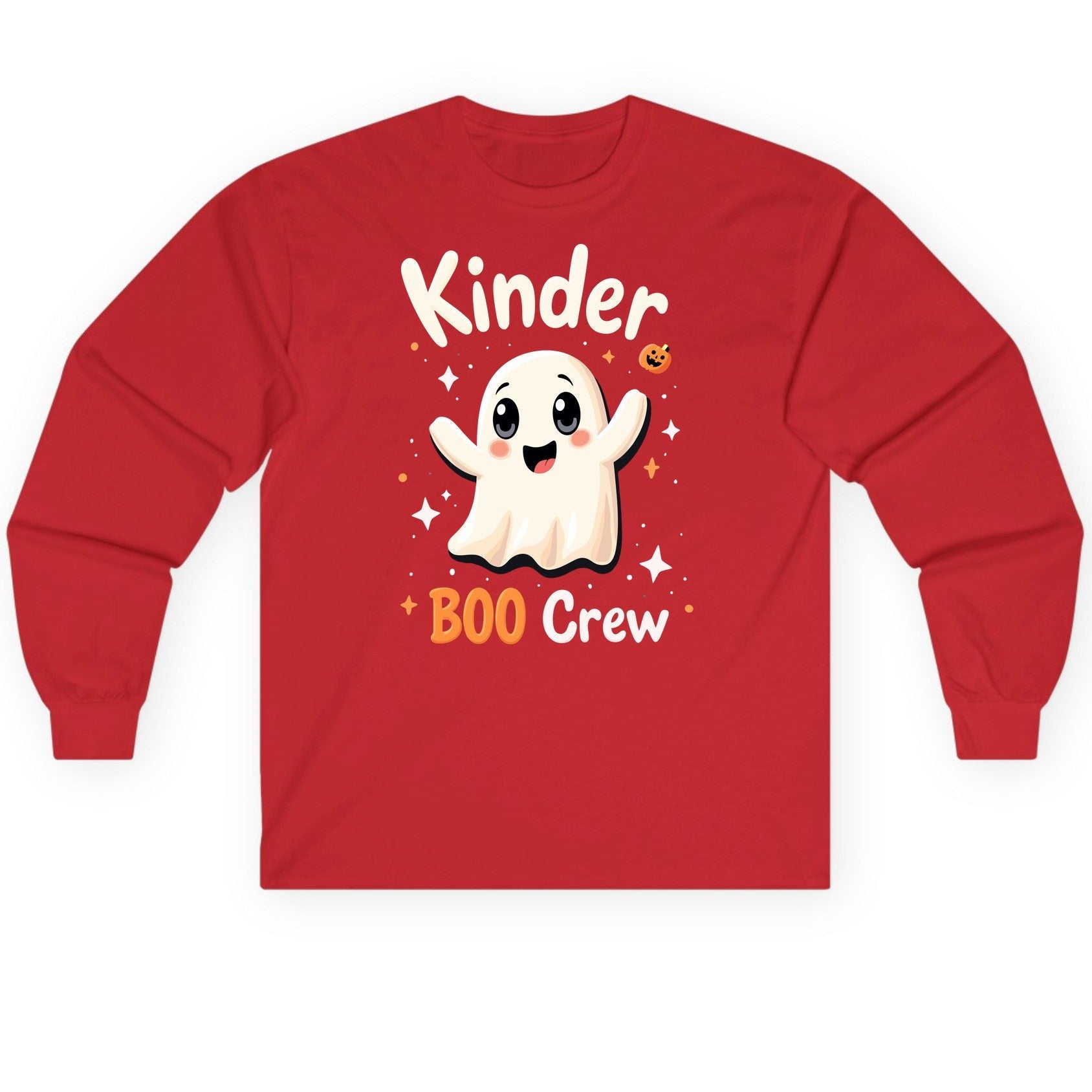 Kinder Boo Crew cute ghost Long Sleeve Tee Red product mockup