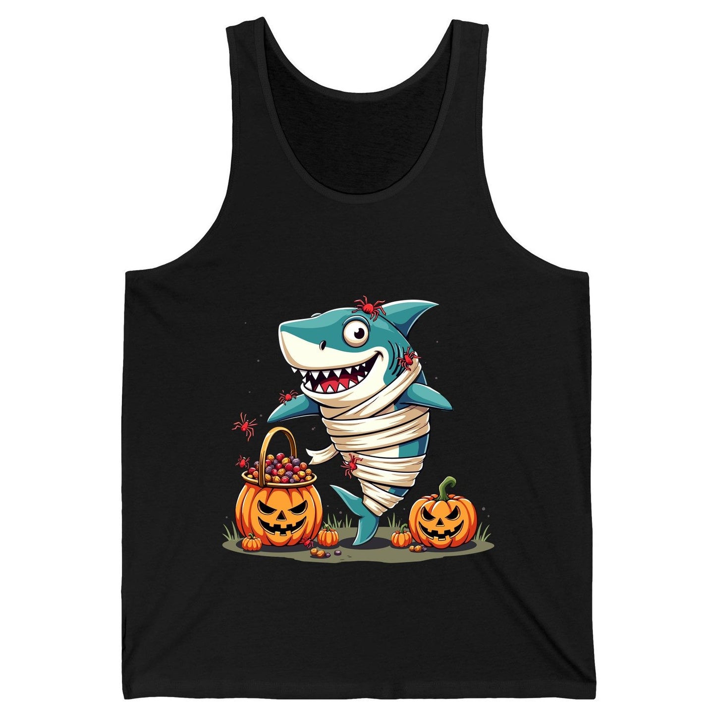 Mummy Shark Halloween shark Tank Top Black product mockup
